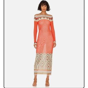 Agua Bendita Geo Print Semi Sheer Mesh Maxi Dress